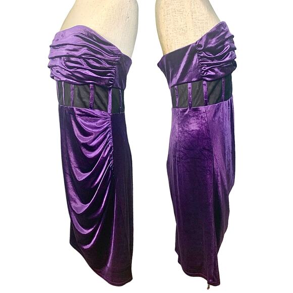 Gabrielle Union Aniyah Strapless Dark Purple Velvet Illusion‎ Dress Sz Large - Picture 2 of 12